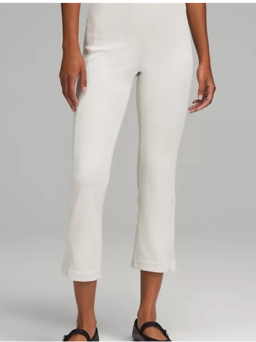 Lululemon Ribbed Softstream Zip Leg High-Rise Cropped Pants Bone Sz 8